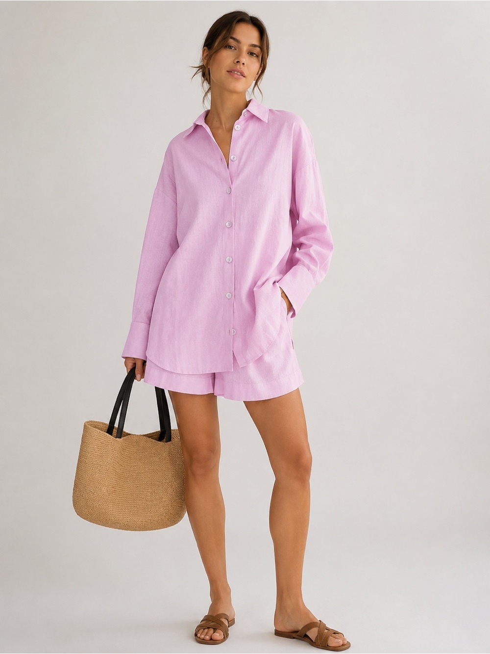 COMMENSE Cotton/Linen Two Piece Short Set